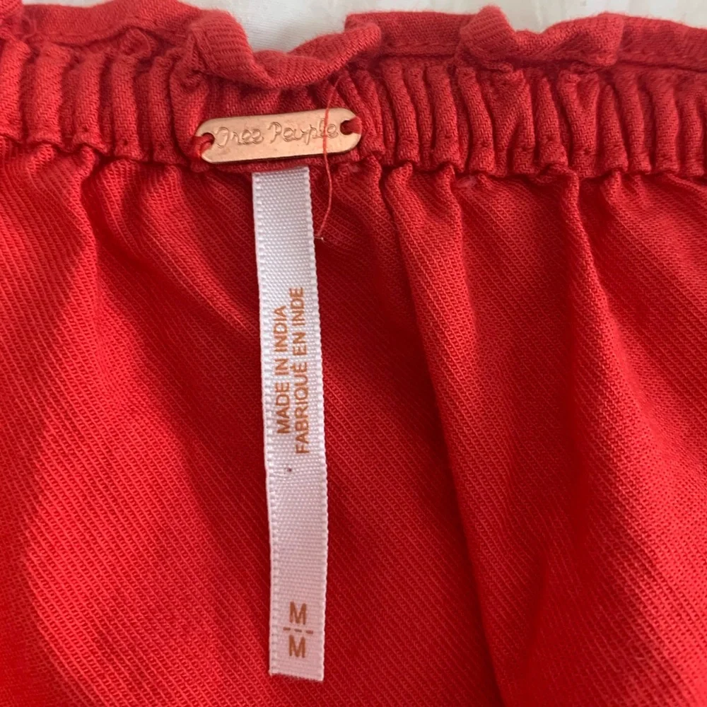 Free People Embroidered Off-Shoulder Red Peasant Tunic/Dress